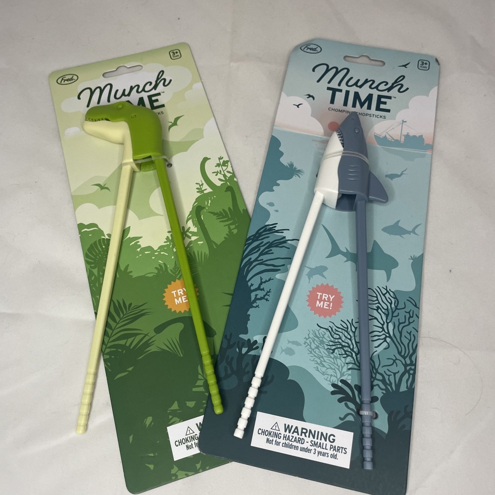 Fred Munch Time Chomping Chopsticks Bundle Shark & Dino Kids Utensils NWT Gift